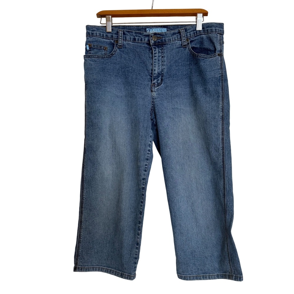 Duplex Capri Jeans Women's Size 14 Blue Medium Wash Embroidered‎ Vintage